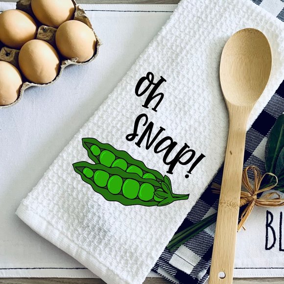 TEA TOWEL-OH SNAP-SNAP PEA PUN-FUNNY KITCHEN TOWEL-PUN-Kitchen Towel-Per… - Picture 1 of 2